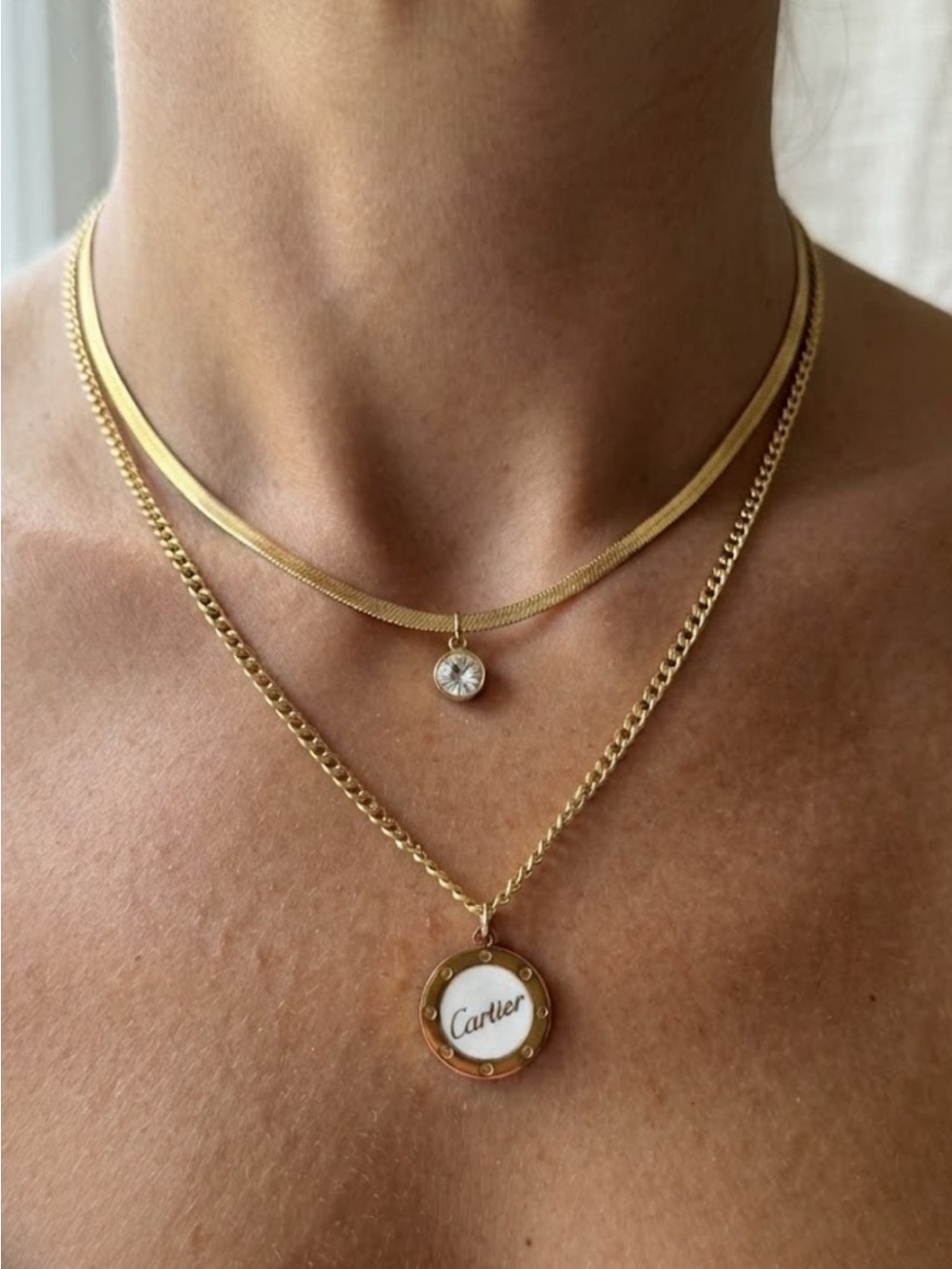 Brand New ! Gold Double-Layer Necklace with Logo Pendant